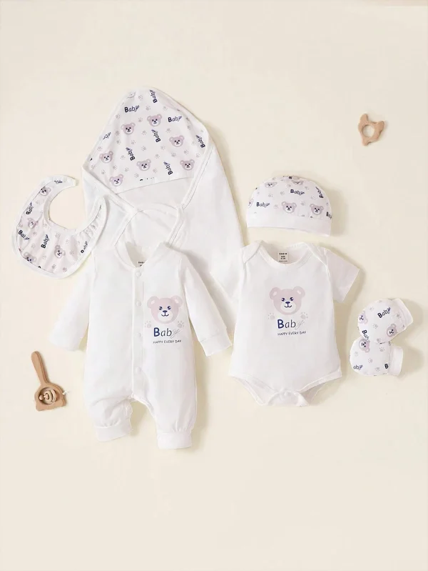 Newborn Baby Boy Cartoon Graphic Bodysuit & Jumpsuit & Blanket & Hat & Bib & Gloves